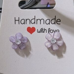Handmade Purple Flower Earrings for Kids